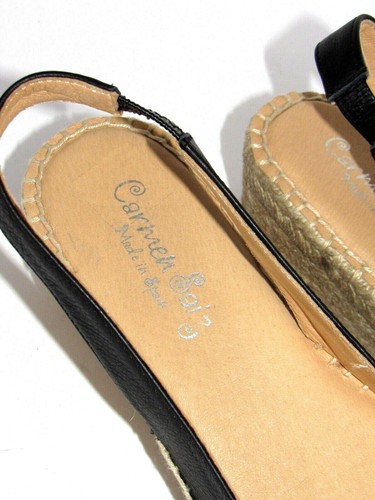 CARMEN SAIZ Black Leather PeepToe Wedge Espadrille Sandals SZ 42 NEW - Picture 6 of 6