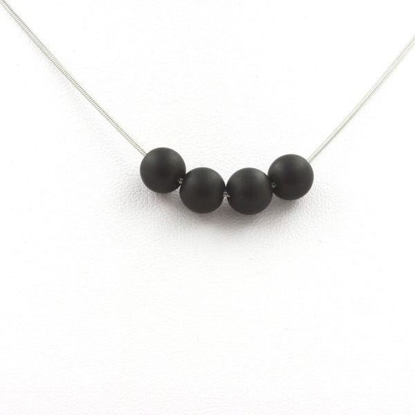 A Bijoux Collier 4 Perlen Onyx Schwarz Matt 8 Mm Edelstahlkette-image
