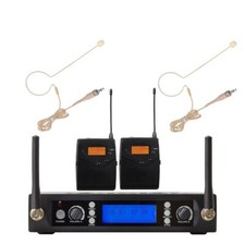 Dual Wireless Microphone System UHF 2 Channels Single Ear Microphones for Church