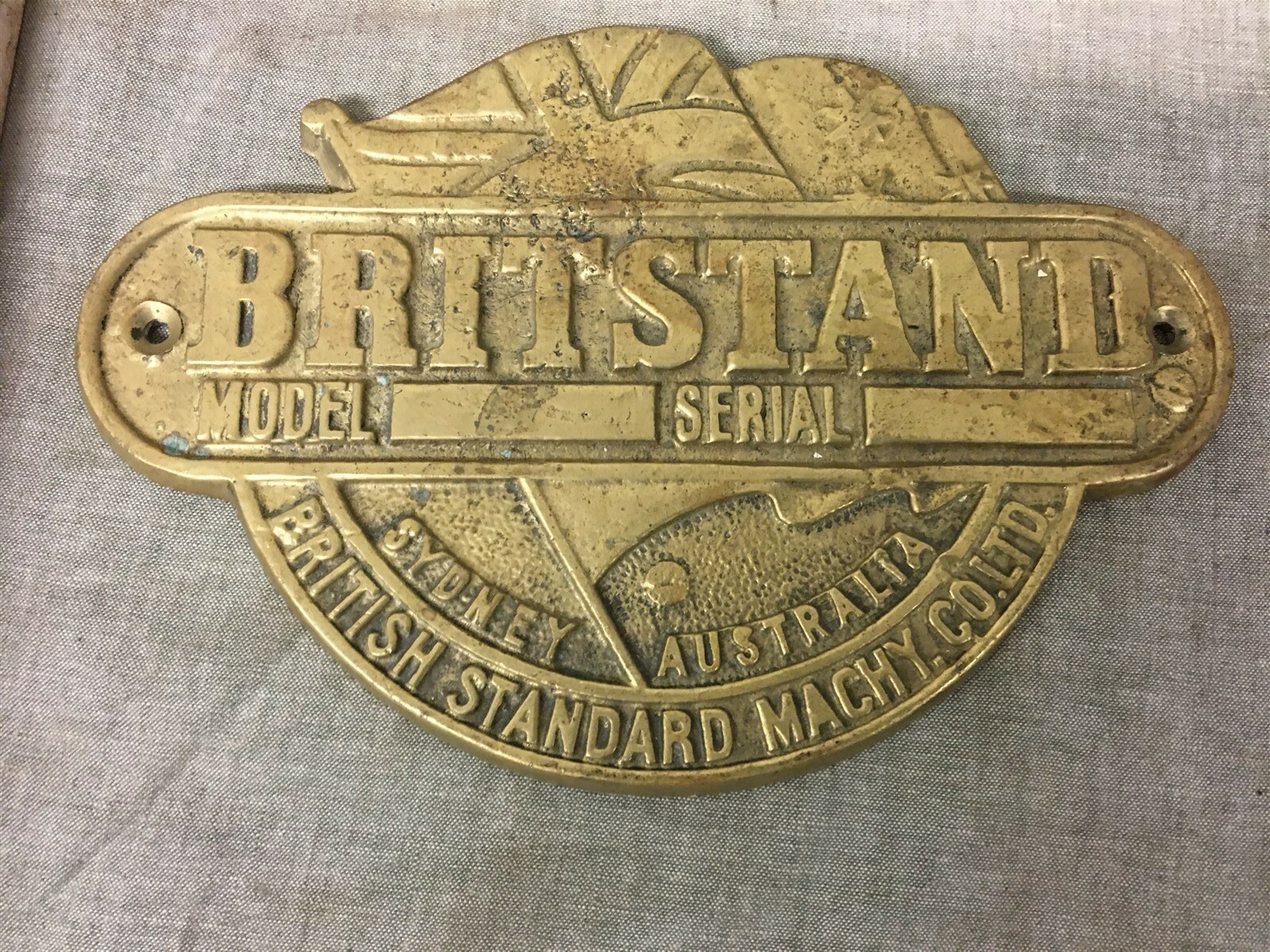 Heavy Brass Plaque BRITSTAND British Standard Machinery Co Ltd Sydney ...