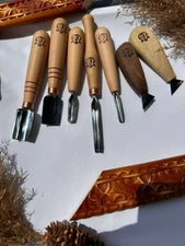 Set 7 pcs Woodcarving Chisel with Burlap Case Wodworking Tools STRYI Extra Sharp