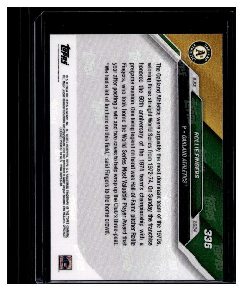 2024 Topps Now #336 Rollie Fingers Purple Parallel #d /25 - Image 2 of 2