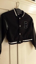 Girls, college short jacket, black, size 8-9 years, snaps
