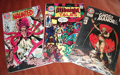 3 X CHARLTON COMICS from 1974-75. ''HAUNTED'', ''MIDNIGHT TALES'' and ''GHOST MANOR''