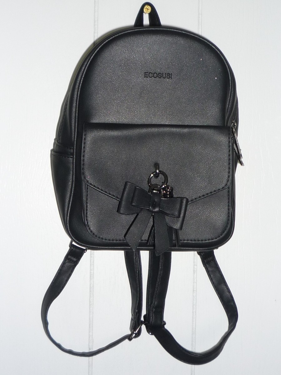 backpack faux leather bows Ecosusi Small Mini Backpack Black Pockets 2 Adjust Straps Bow Knot Faux  Leather