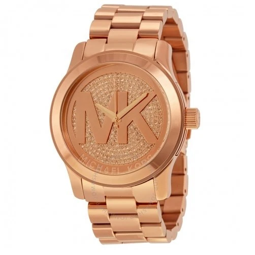 NUOVO OROLOGIO MICHAEL KORS RUNWAY TONO ORO ROSA PAVIMENTAZIONE CRISTALLO LOGO OVERSIZE MK5661