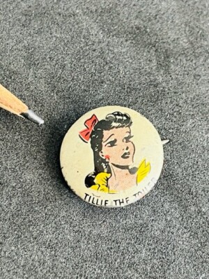 VINTAGE 1940s Kellogg's Pep Cereal, ''Tillie the Toiler'' Premium Button Pin Back