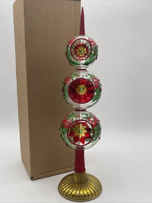 Joy to the World Holly Berry Crystal Hand Blown Glass Finial 15'' Tree Topper