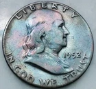 1952 D Ben Franklin Silver Half Dollar, 90% SILVER Toned