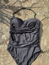 Jasper Conran Womens  Swimsuit Size 10 Black Preformed bra  Top Wrap Cross Front