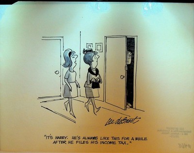 Lee DeGroot Original Art Gag File Taxes Hide in Closet