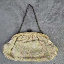 Vintage Evening Bag Women Small Gold Floral Brocade Kiss Lock Clutch