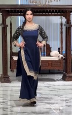Stylish Look Blue Natural Crepe Top Palazzo And Dupatta For Festival Wear