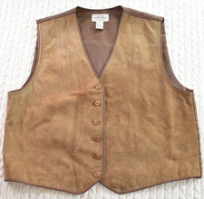 Vtg Sonoma Suede Leather Vest Women L Brown Button Up Tie Waistcoat Boho Western