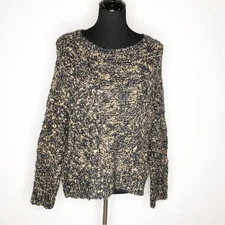 Michael Stars brown black marled wool blend leather patch sweater size Medium