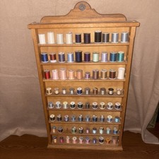 VTG LARGE Wooden Sewing Thread Spool Holder Wall Rack, 80 Pegs With String