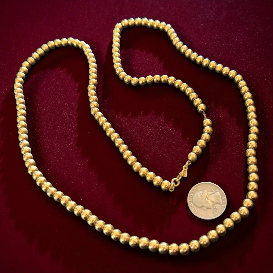 Monet Gold Tone Bead Necklace 24 Inch Strung on Chain 6mm Vintage Ball Jewelry - Image 3 of 4
