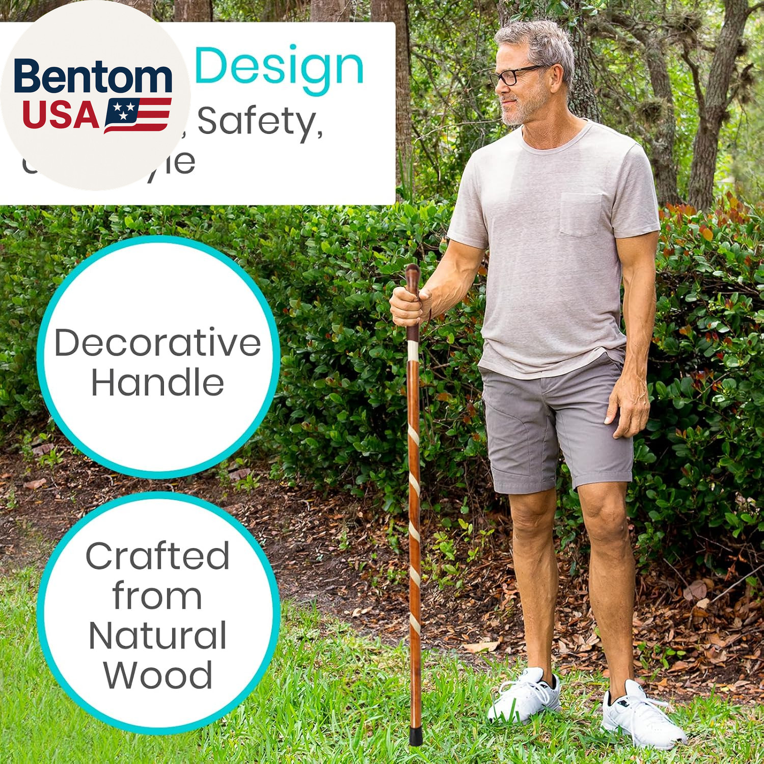 Wooden Walking Stick - Willow Cane for Seniors Hiking & Balance - Heavy Duty Car