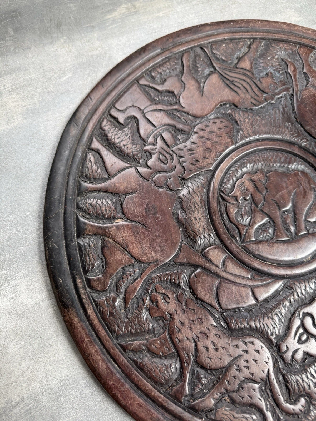 African Hand Carved Wooden Decorative Plate/Platter Double Sided Safari Animals 3