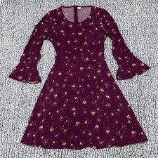 Womens XS Old Navy ls shirt dress maroon burgundy floral cottagecore simple