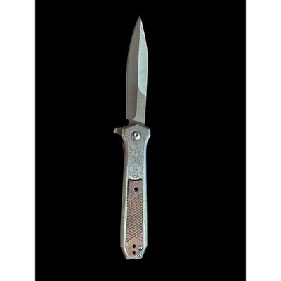 Smith & Wesson Unwavered Folding Knife Spear Point Engraved Handle Wood Inlays