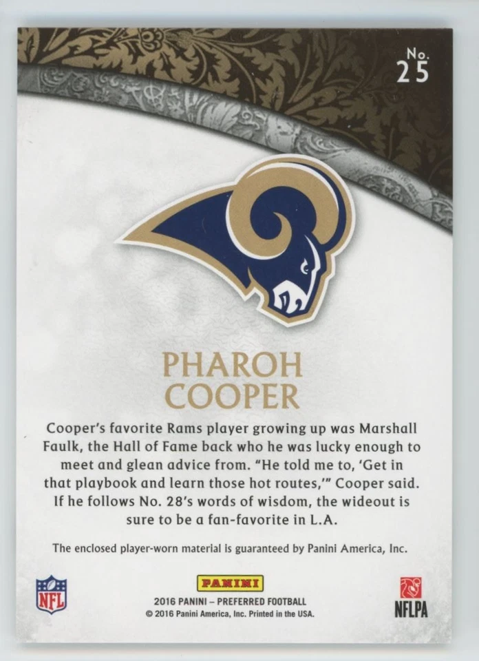 2016 Panini Crown Royale Jumbo Rookie Silhouettes Jerseys Pharoh Cooper Rookie - Image 2 of 2