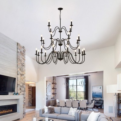Farmhouse Industrial Chandelier Adjustable Height E12 High Ceiling