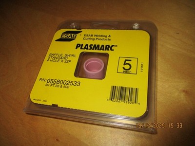 5x Esab Plasmarc 0558002533 Baffle Swirl Standard 4 hole x 32P PT-36 & 100 NEU