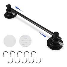 Suction Cup Towel Bar for Shower with 5 Hooks, 17-28 Inch Adjustable Black