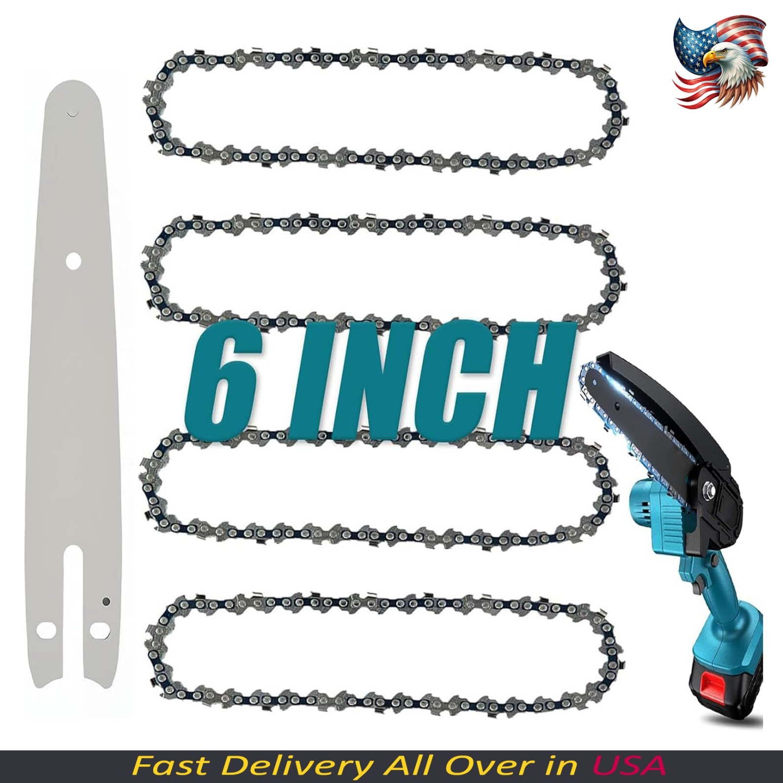 6 Inch Chainsaw Chain, 5 Pieces Replacement Chains for All 6-Inch Cordless Elect