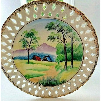Vintage Hitomi Decorative Plate Hand Painted 7 in Reticulated Japan