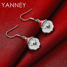 925 Sterling Silver 30MM Fine Santa Claus Earrings For Women  Christmas Jewelry