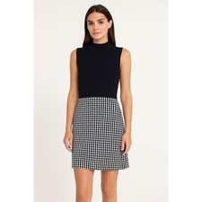 St Johns Collection Navy Mock Neck Sleeveless Houndstooth Sheath Dress Size 8