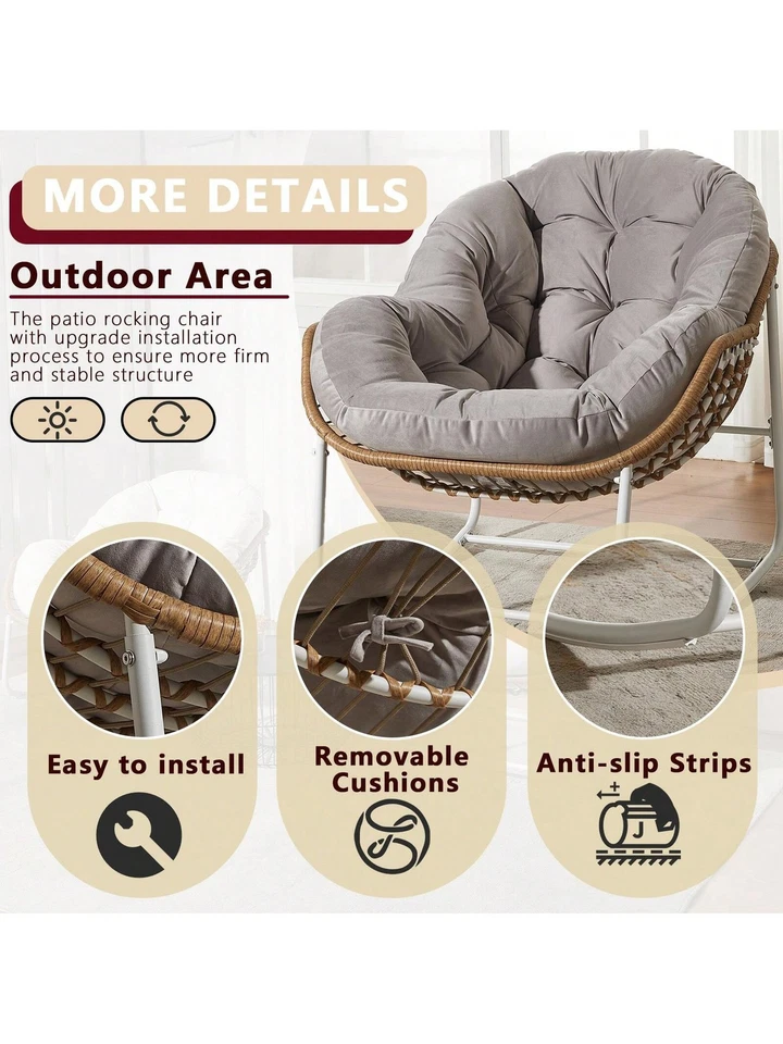 Mecedora Huevo de ratán de gran tamaño con cojín interior exterior Papasan Foto 3 de 4