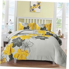 Floral Duvet Cover Set Queen Yellow Floral Queen 90"x 90" Yellow Flower