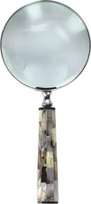 Vintage Magnifying Glass with 10x Lens Mother of Pearl Handle Brass Frame Han...