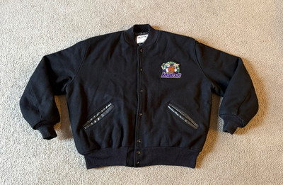 VTG DeLong Minnesota Moose Men's Black Wool Bomber Varsity Jacket - Size XL