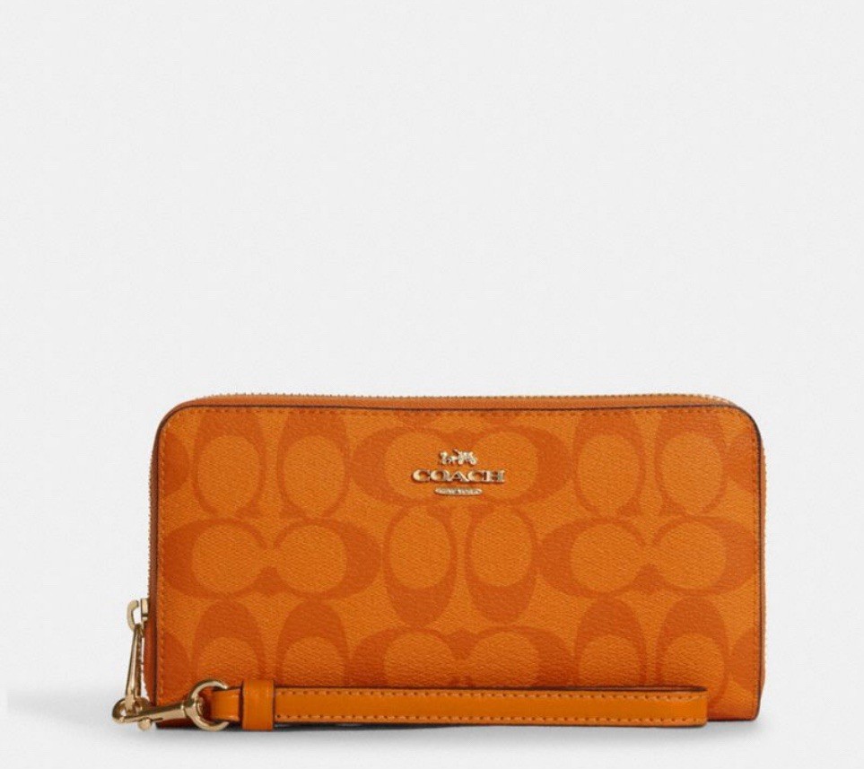 NWT Coach Long Zip Around Wallet Canvas Pebble  Leather In Light Orange