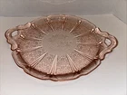 Jeannette Glass Cherry Blossom Pink 10" Depression Glass open handle Platter