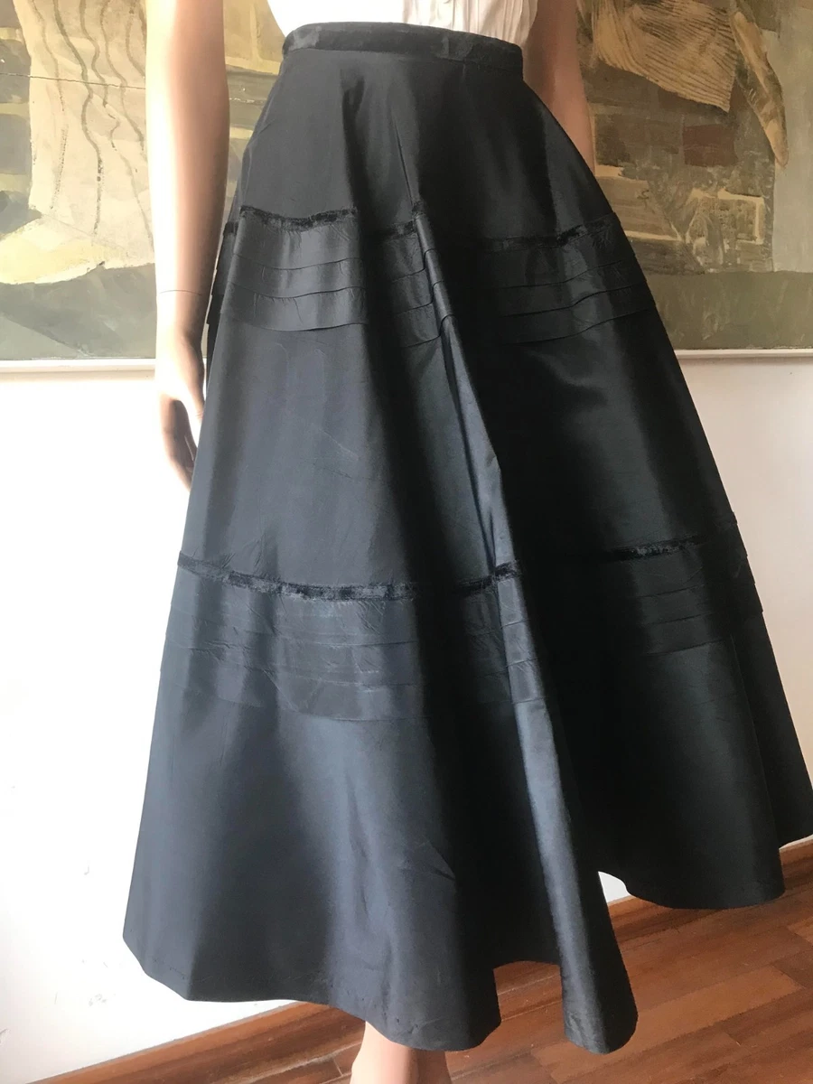 Molto Raro Vintage Lungo Francese 1950'S Nero Raso Seta Sera Vestito - Foto 2
