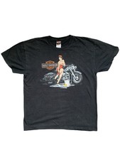 Original Vintage Pin Up Girl Style Harley Davidson Biker T-shirt Size XL Y2K Tee