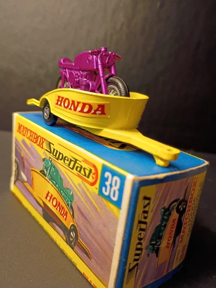 Matchbox Superfast #38 Honda Motorcyle & Trailer Purple 1970    Crisp Orig G Box - Image 3 of 4