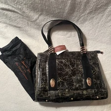 NWT La Gioe di Toscana Sharon Gioe Gray Reptile Leather Handbag Shoulder Purse