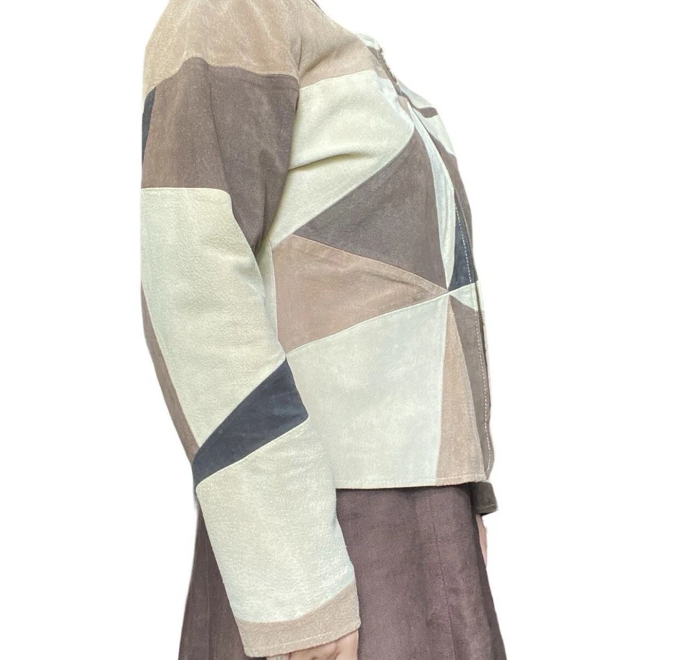 Chaqueta Marrón Patchwork Mujer Gamuza Mediana Geométrica Años 90 Boho Western Talla L Foto 2 de 4