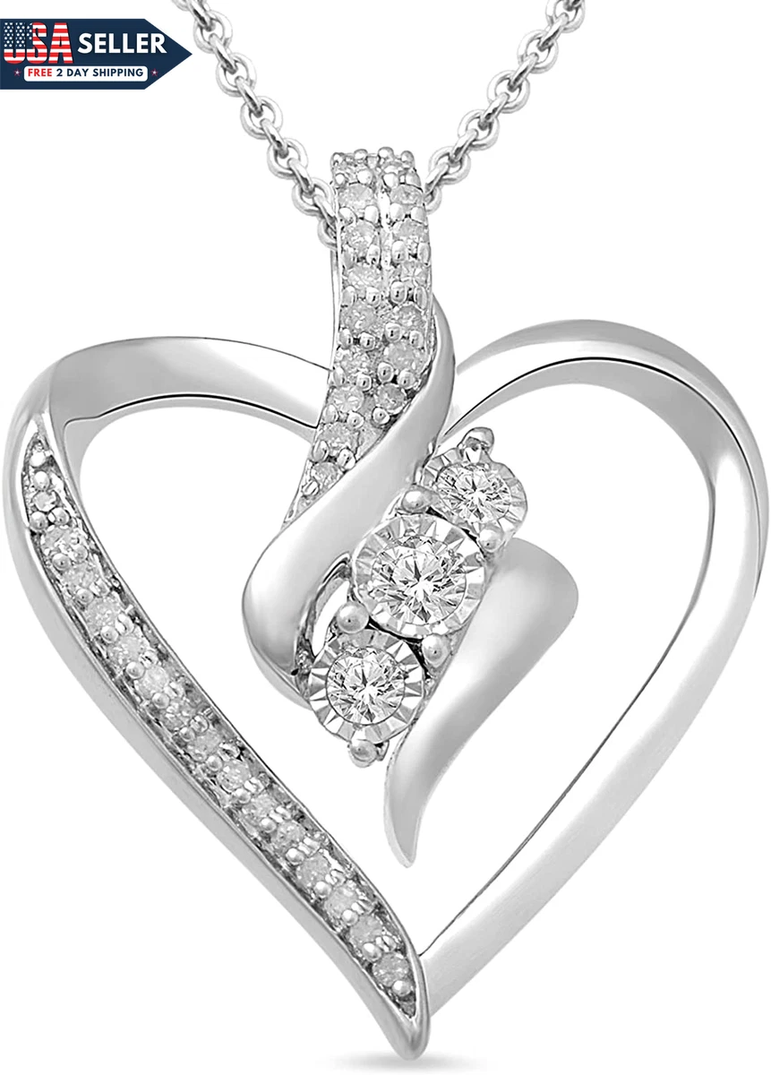 Amazon Collection Diamond 3 Stone Pendant Necklace 1 4 Cttw 18