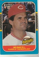FREE SHIPPING-GOOD-1987 Donruss Highlights #21 Bo Diaz Reds PLUS BONUS CARDS