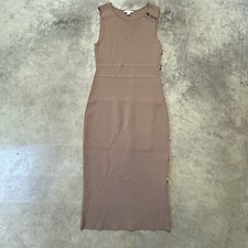 New York & Company Sleeveless Sweater Dress Women’s Small Taupe Ribbed Midi