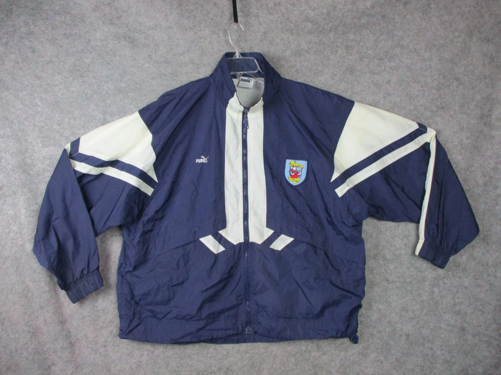 Puma Jacket Men Large Blue W54in Windbreaker Mt Evans Colorado FC Colorblock 90s