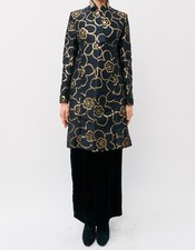 Nwot Marni Jacquard Overcoat 46 48 Navy Metallic Gold Floral Embellished Collar
