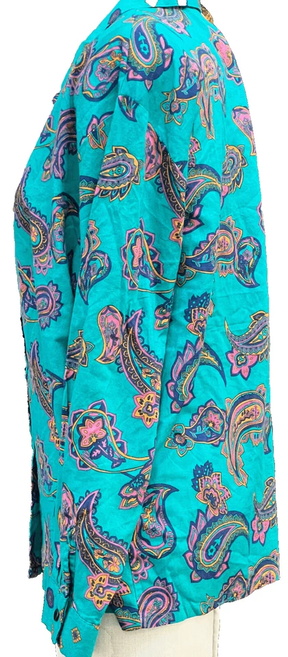 Combinations Vintage Button Up Teal Paisley Blouse L - Image 3 of 4